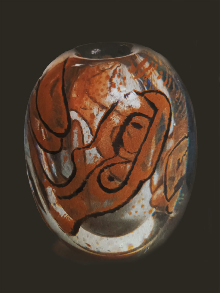 Vase of Graal glass designed by Vicke Lindstrand .In this technique cameo cutting is followed by further furnace work and a final clear cutting